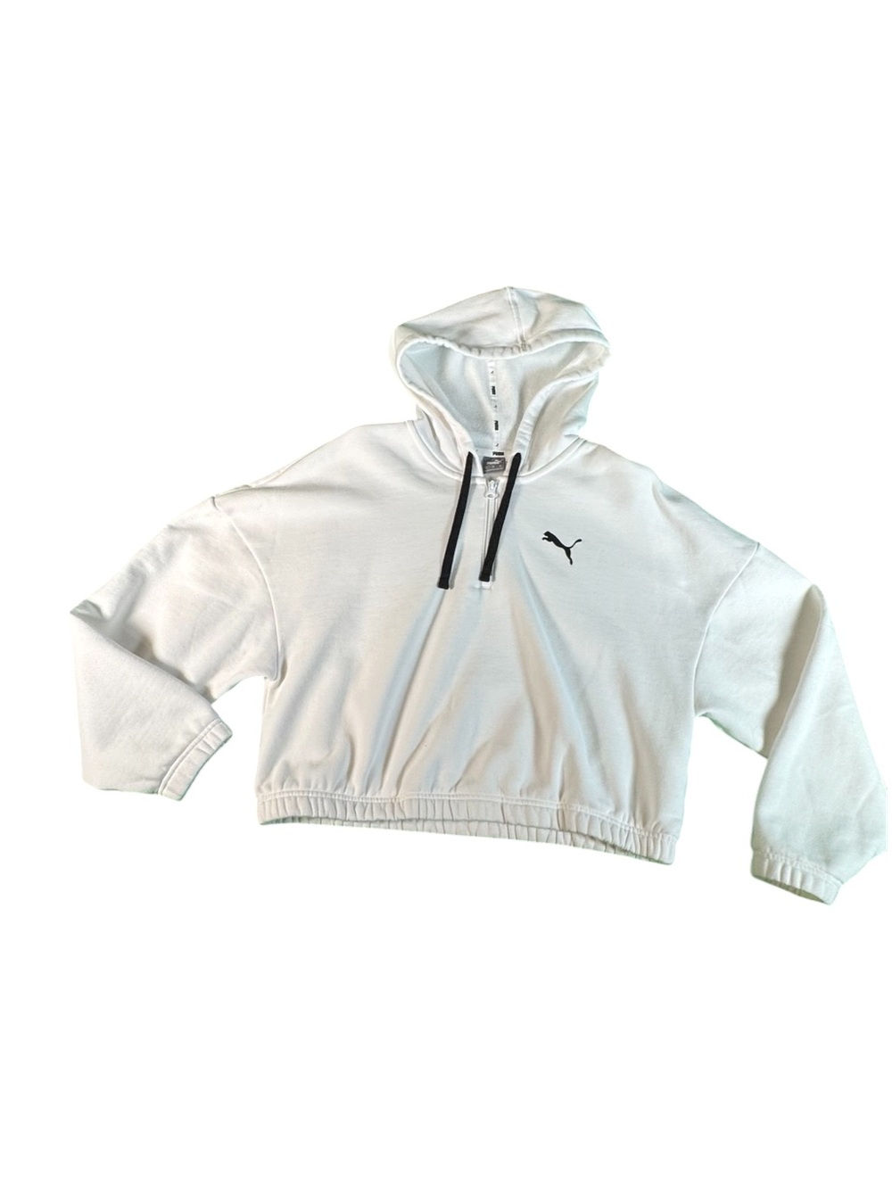 PUMA Women’s M White Cropped Hoodie 1/4 Zip Pullover Sweatshirt Black Logo